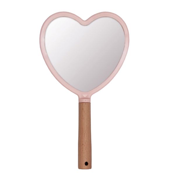 Eaoundm Hand Held Mirror for Makeup, Small Wood Hand Mirror Portable Travel Vanity Mirror for Men&Women… (Pink-Heart)