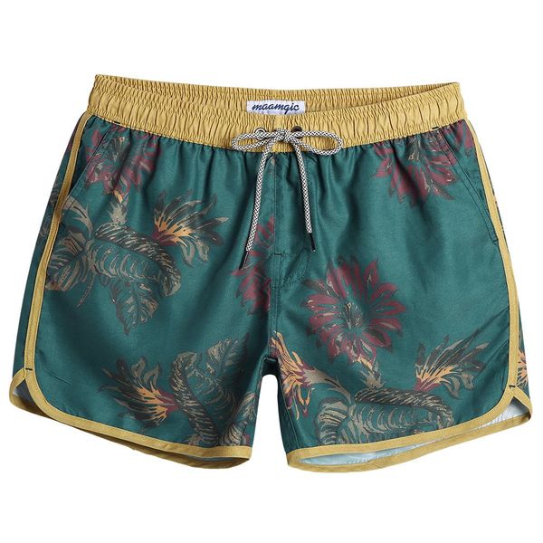 MaaMgic Herren Badeshorts Vintage Retro Boardshorts Schnelltrocknend mit Mesh-Futter und Verstellbarem Tunnelzug MEHRWEG Gelb Dunkelgrün M