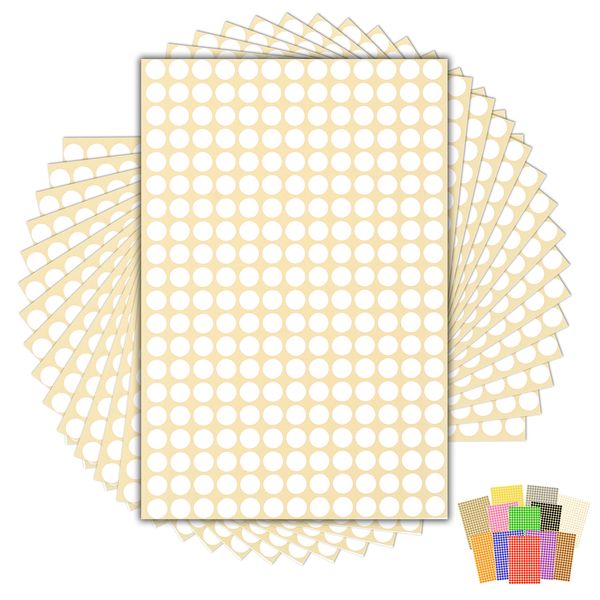 3,900 x White Sticky Dots - 8mm - Round Colour Coding Dot Stickers - 15 Sheets