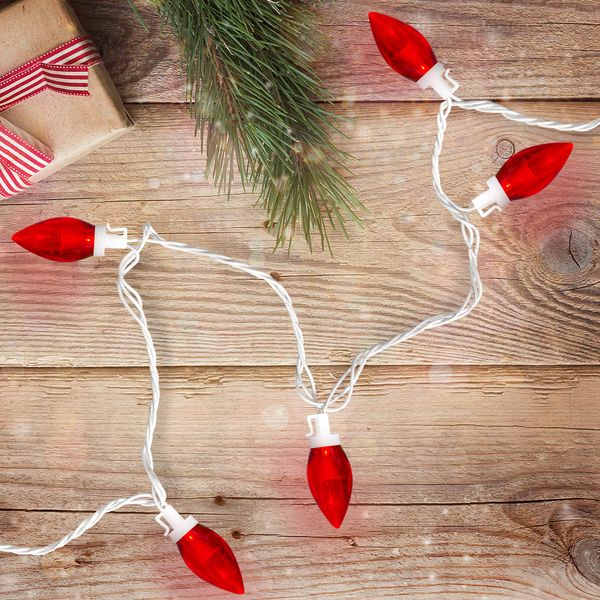 Northlight 25 Count Red LED C9 Christmas Lights, 16 ft White Wire
