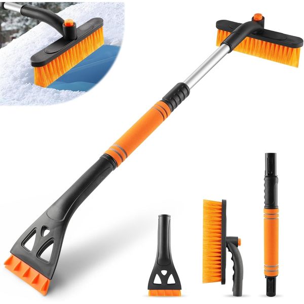 Ice Scraper and Snow Brush for Car Windshield, 32" Extendable Snow Orange