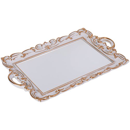 Sooyee Decorative Tray - White and Gold Vanity Tray with Mirror, Perfect for Bathroom, Dessert Table, or Coffee Table, Home Decor with Handle