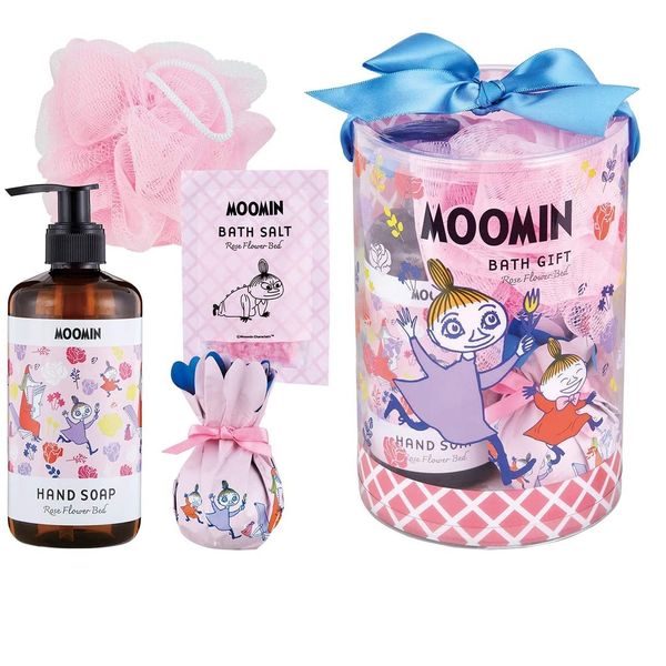 MUUMI Bath Gift Wild Trout Garden (Hand Soap & Bath Fee Gift Rose Scent) Bath Salt Set Hand Soap 10.1 fl oz (300 ml), Bath Salt 1.2 oz (35 g), Bath Bomb 2.6 oz (75 g), 1 Bath Sponge