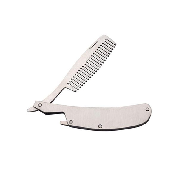 Switchblade Comb, Foldable Stainless Steel Hair Comb with Automatic Push Button Metal Spring Jump Brush for Beard Mustache, Men Oil Hair Styling Accessories (2# M, Silver)