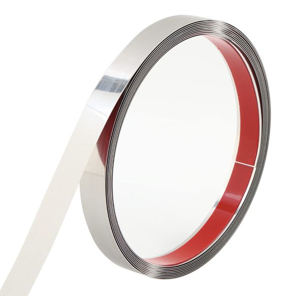 Trimold Wall Trim Molding, Stainless Steel Peel and Stick (Mirror-Like Finish), Flexible Self-Adhesive Metal Trim for Ceiling, Mirror Frame and More, Metallized Silver