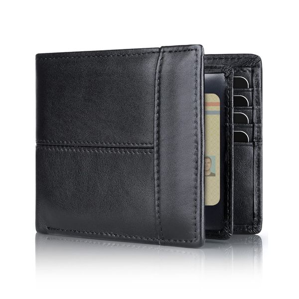 Swallowmall Mens Wallet RFID Genuine Leather Bifold Wallets For Men, ID Window 16 Card Holders Gift Box