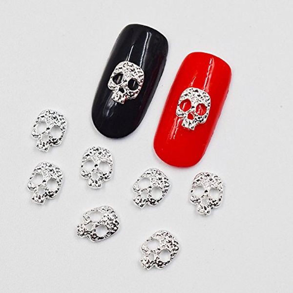 10pcs New Silver skull 3D Nail Art Decorations,Alloy Nail Charms,Nails Rhinestones Nail Supplies Plus Nail Glue