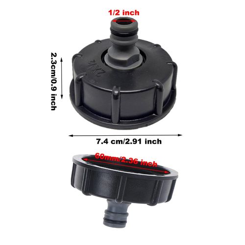 SyiXute 2 Pcs IBC Tank Adapter,IBC Tank Valve for S60X6 to 4 Water Storage Tank Tap,1/2" Course Threaded Storage Tank Cover Tap Water Butt Storage Tank Hose Fitting Parts,Black