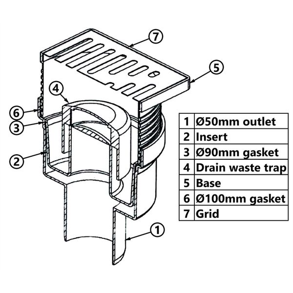 Regulated Height Bottom Outlet 100x100mm Floor Ground Waste Drain Gully Trap