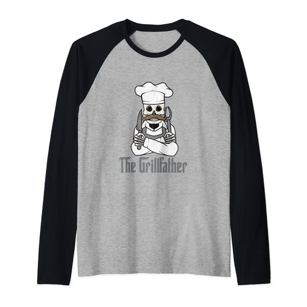 The Grillfather Grill Master Grillmaster Grilling Funny BBQ Raglan Baseball Tee