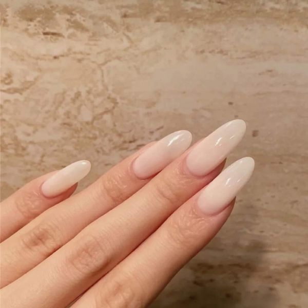 24pcs Nail Tips False Nails Long Milky Sheer Nails