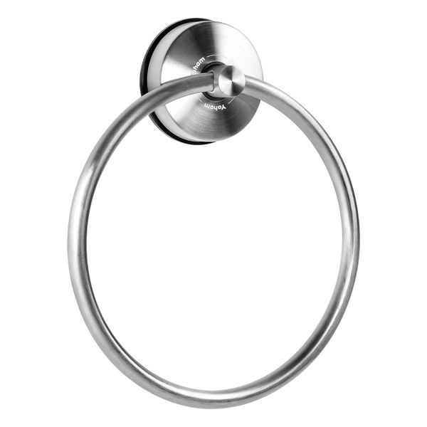 YOHOM Suction Towel Ring Suction Hand Towel Holder Bathroom Stainless Steel Sucker Towel Ring No Drill Vacuum Round Towel Rail Shower Towel Rack Suction Cup Dish Towel Hanger Kitchen Brushed Silver