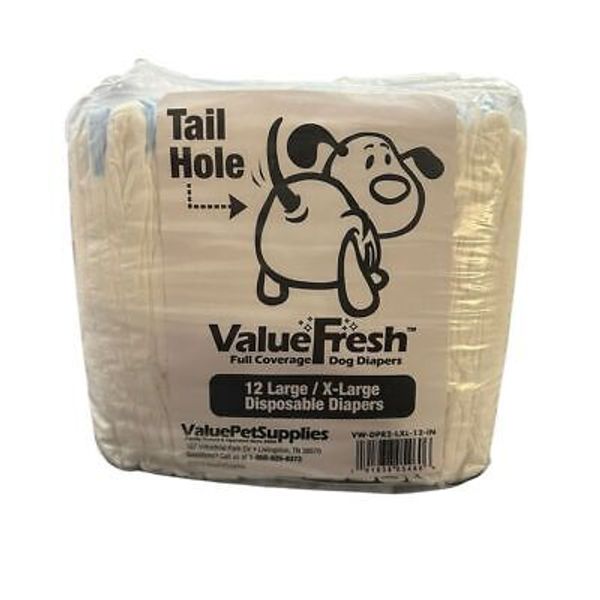 ValueFresh Disposable Dog Diapers Large X-Large 12 Pack Value Pet Supplies NEW