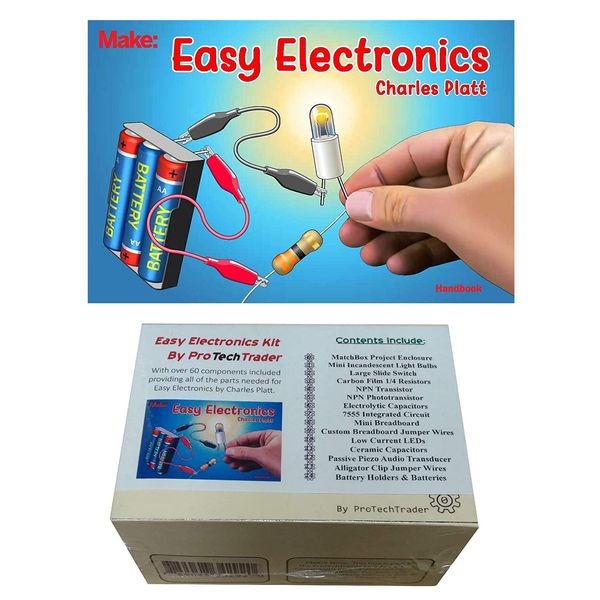 Make: Easy Electronics Kit Bundle - Includes Paperback Handbook by Charles Platt and Electronic Components Pack by ProTechTrader - STEM Educational DIY