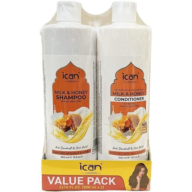 ican London Milk & Honey Shampoo + Nourishing Sulfate Free Conditioner Sets 500ml x 2