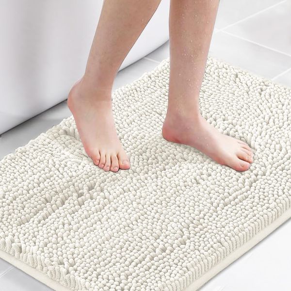 H.VERSAILTEX Cream Bath Mat Soft Shaggy Bathroom Rugs Rugs Luxury Microfiber Washable Bath Rug for Floor Bathroom Bedroom Living Room, 20 x 32 inches