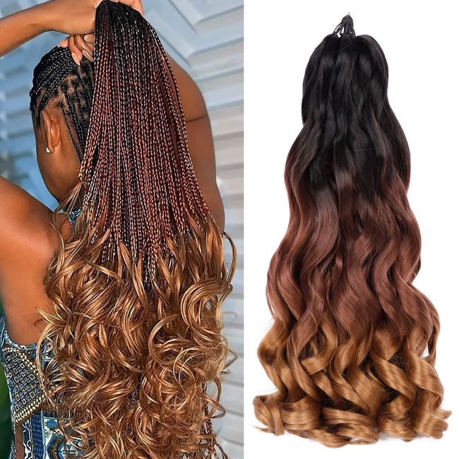 French Curly Braiding Hair 7 Packs 22 Inch Pre Stretched Braiding Hair Ombre Bouncy Loose Wave Crochet Braids for Women Spanish Curly Ends Synthetic Hair Extensions (7 Packs, 1B/33/30#)