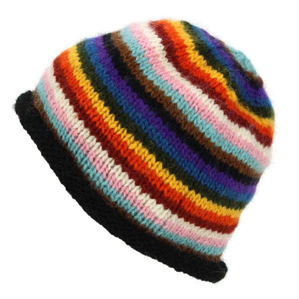 LOUDelephant Hand Knitted Wool Beanie Hat - Stripe Progress Rainbow
