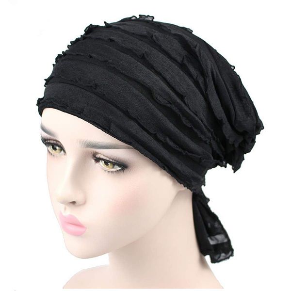 SunshineFace Damen Turban Chiffon Chemo Hut Haarausfall Kopftuch Headwrap, Schwarz , M