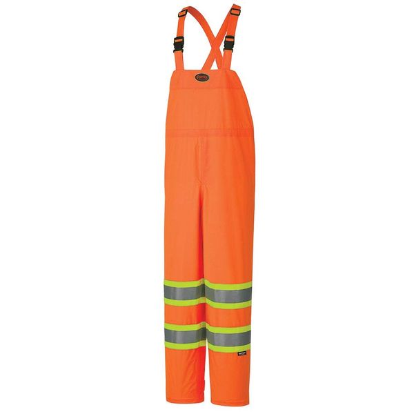 Pioneer High Visibility, Lightweight, Waterproof Safety Work Pants with Adjustable Suspenders, Reflective Tape, Orange, Unisex, XL, V1090250U-XL