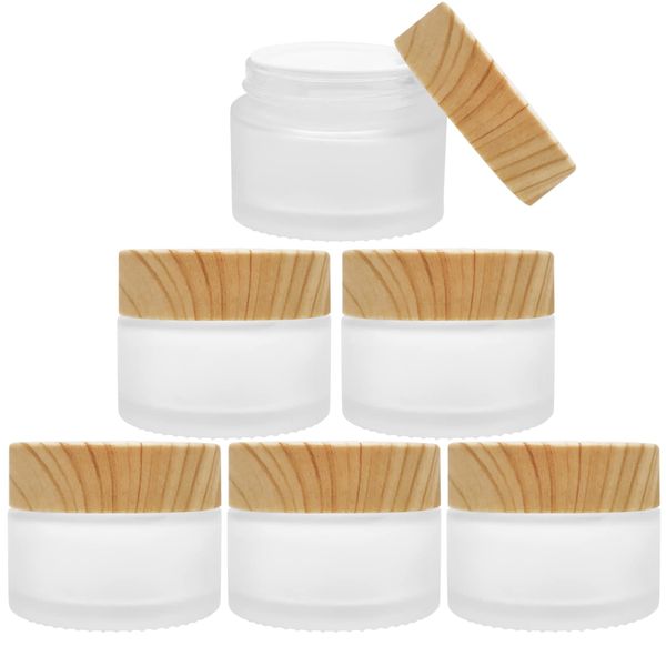 INHEMING 30ml Cosmetic Glass Jars with Bamboo Lids,Frosted Glass Cream Containers,Travel Sample Jars for Creams, Lotion, Make-Up Storage,6 Pack