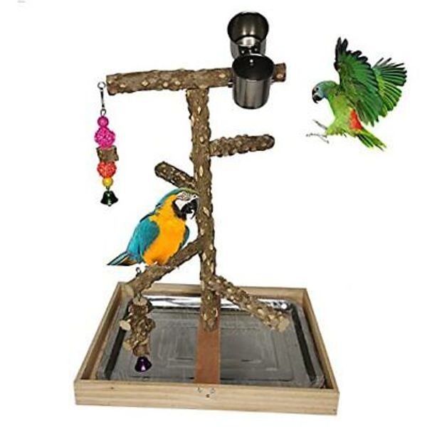 Bird Perch Natural Wood Stand Toy Parrot Play Stand Platform Bird Cage Branch