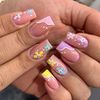Set of 24 False Nail Square Glitter Small Flower Cute Fairy Nails Nail Tips