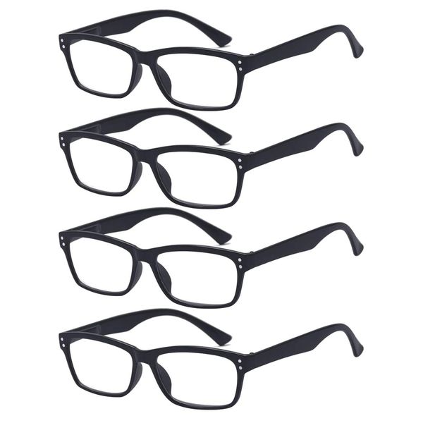 ALWAYSUV Reading Glasses, 4 Pack with Spring Hinges, Rectangular Black Frame, 1.5 Diopters, Unisex