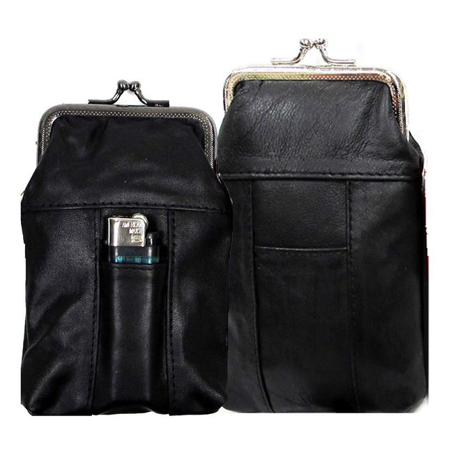 2pc Set Soft Leather Cigarette Case 100s+120s - Black