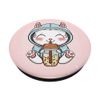 Cute Cat Ejnoying Boba Bubble Tea Milk Tea | Pinky Kit-tea PopSockets Swappable PopGrip