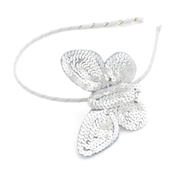 Girls Silver Sequinned Butterfly Alice Band Accessories by Zest