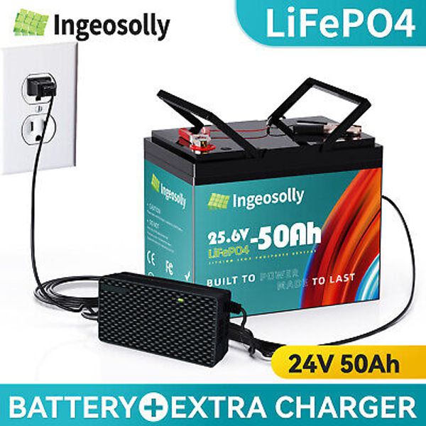 24V 50Ah LiFePO4 Lithium Battery 50A BMS for RV Solar Boat Marine Trolling Motor