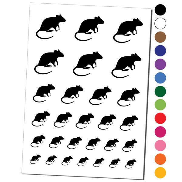 Rat Solid Temporary Tattoo Water Resistant Fake Body Art Set Collection - Black (One Sheet)