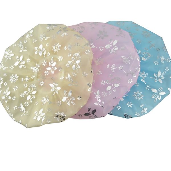 yueton 3 Pack of Elastic Double Layers Waterproof Shower Cap for Bath Spa Makeup