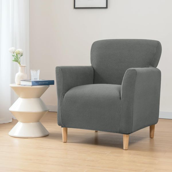 OKYUK Banquet Armchair Slipcovers Chair Slipcovers with Arms Stretch Chair Covers for Living Room Anti Slip Soft Armchair Slipcover Kids Pets Friendly Furniture Protector (Dark grey-A)