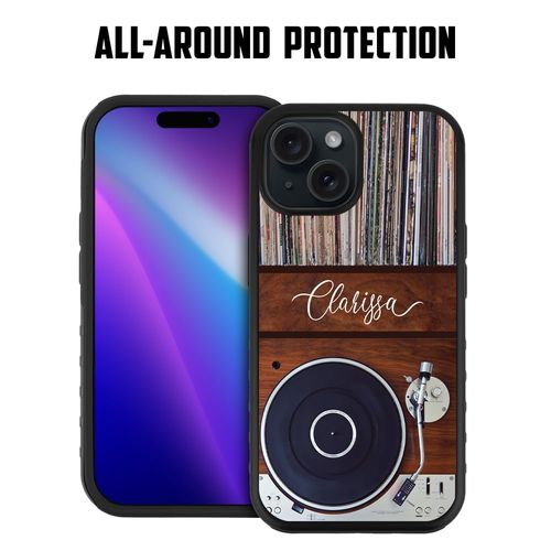 Guard Dog Case Compatible with iPhone 15 - Military Grade - Rugged Two Piece Protection - Custom - Music - Record Player and Vinyl