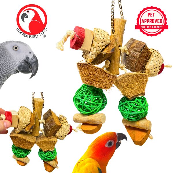 Bonka Bird Toys 2592 Coco Surprise Natural Chew Shred Forage Parrot Cage Toy Pet