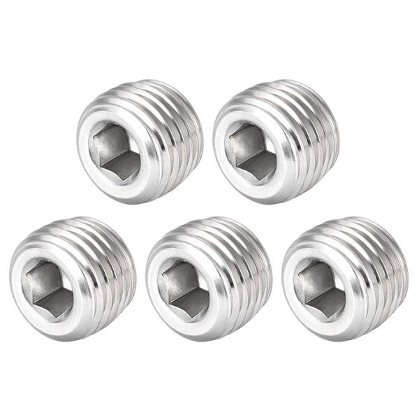 uxcell Hex Countersunk Plug Stainless Steel Pipe Fitting NPT Male Thread Socket Pipe Adapter Connector 1/4NPT, 5pcs