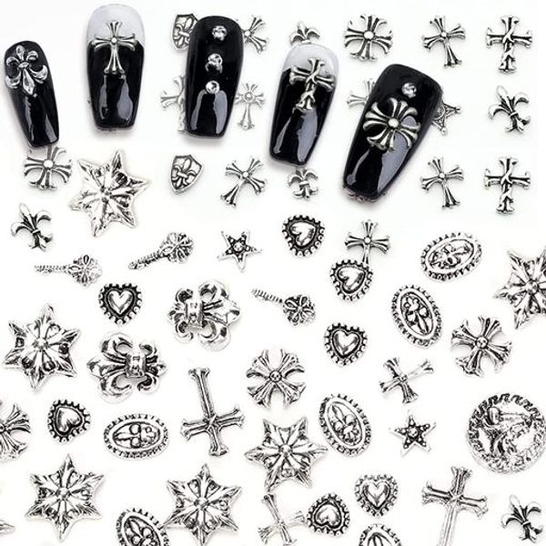 LIKENNY Nail Parts, Punk Style Metal Parts, Retro Silver, Nail Art Supplies, DIY Craft Accessories, Metal Parts, 3D 3D Nail Parts (50 Pieces)