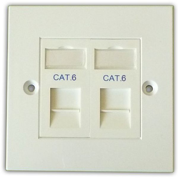 Comms2Go CAT6 Double Port Faceplate - Twin Socket - RJ45 - Ethernet - Network - Face Plate Module (2 port)