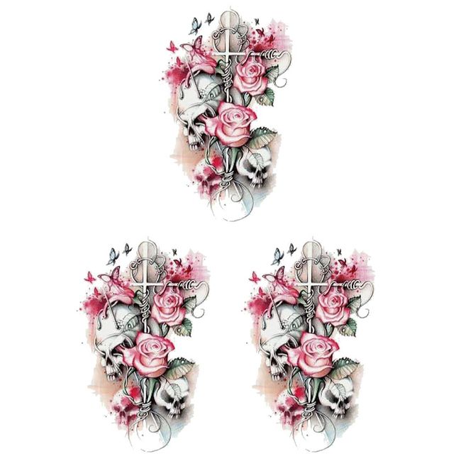 THE FANTASY TH155 Rose Skull Tattoo Stickers, A5 Size, 3 Pieces, thb155-3