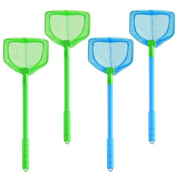 Coopay 4 Pieces Kids Fishing Net Catching Bug Nets Fish Butterfly Nets Beach Toys for Kids Outdoor Playing (Blue, Green)