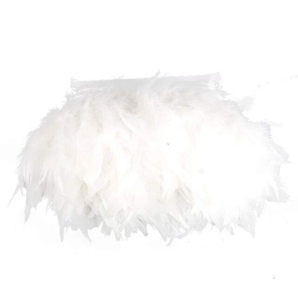 Yalulu 2 Meter Natural Feather Fringe Trim Ribbon 10-15cm for Wedding Skirt/Dress/Clothes Decoration DIY Party Craft (White)