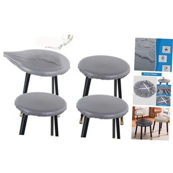 Round Stool Covers, Stretch Waterproof 15"-20" Bar Stool Seat Cover 4 Grey