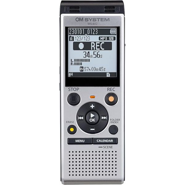 OM SYSTEM WS-882 4GB Digital Stereo Voice Recorder, Silver/Black (Renewed)