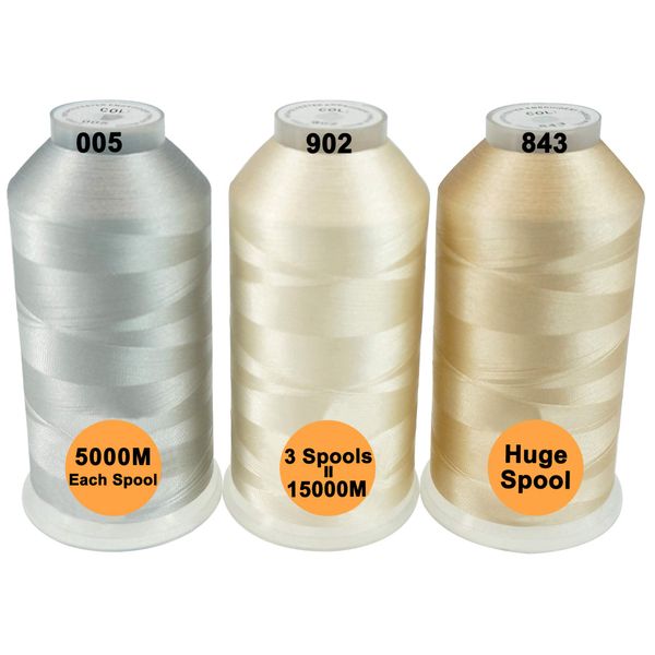 New brothread Set of 3 Neutral Colors Polyester Machine Embroidery Thread Huge Spool 5000M for All Embroidery Machines