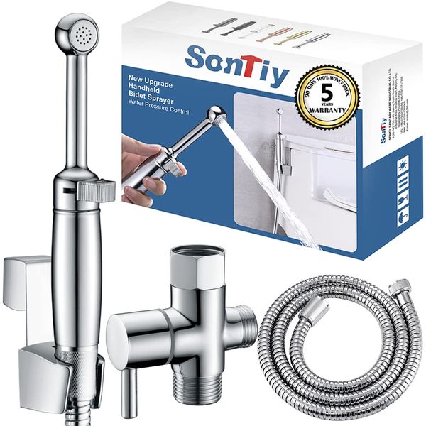 SonTiy Brass Handheld Bidet Sprayer for Toilet, Cloth Diaper Toilet Sprayer Bidet Attachment with Backflow Preventer, Chrome, 5-Year Warranty