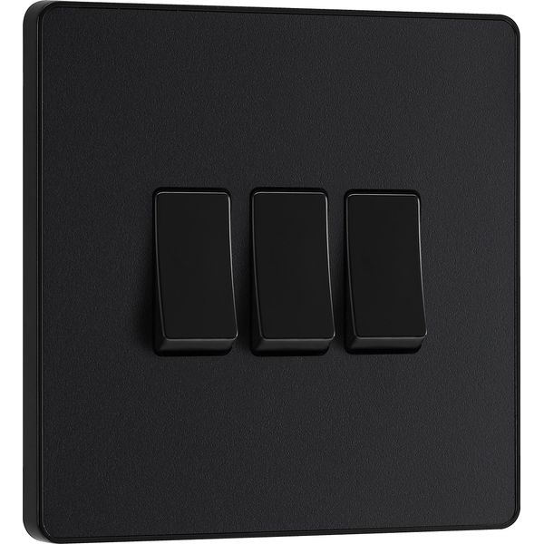 BG Electrical Evolve Triple Light Switch, 20A, 2 Way, Matt Black