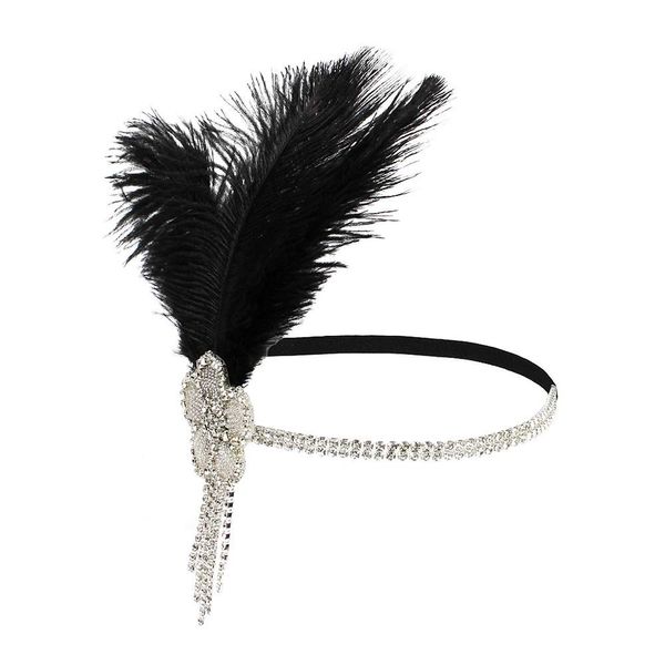 STIOEDYUAN 1920s Vintage Hairband Old Hollywood Glam Headpiece Great Gatsby Flapper Headband Elegant Crystal Rhinestone Flower Tassels (Black)