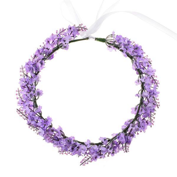 Accesyes Lavender Headband Bridal Woodland Garland Flower Hair Wreath Wedding Accessories BOHO Crown Beach Girls Headpiece (Purple)